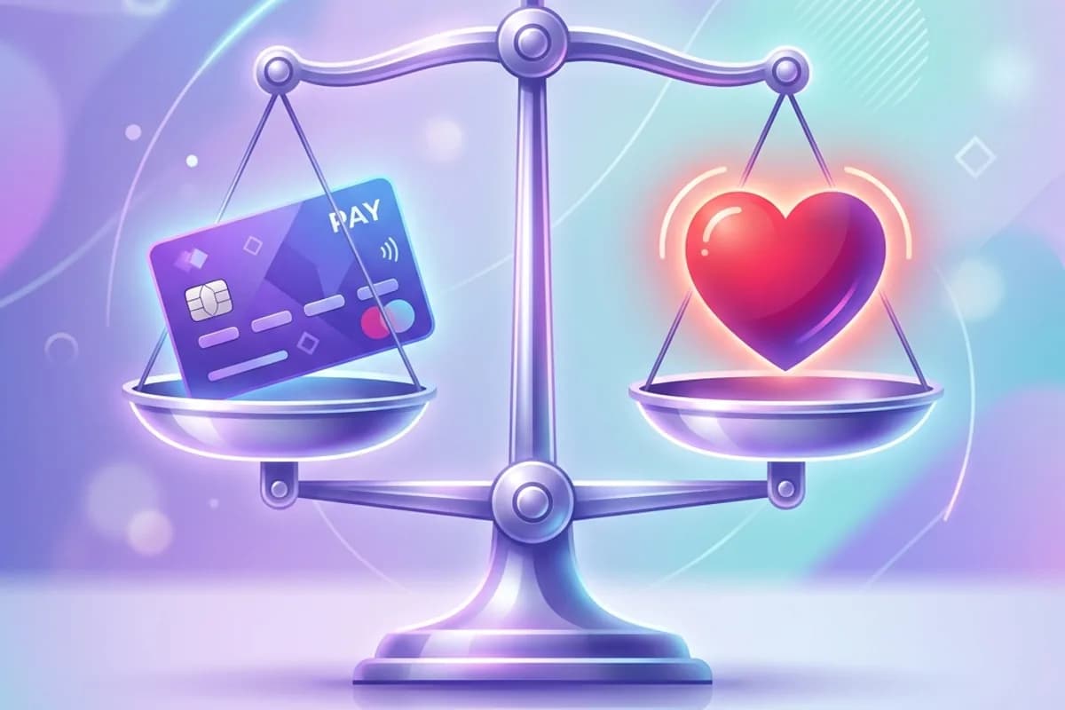 Balanced scale illustration comparing free versus paid dating app value