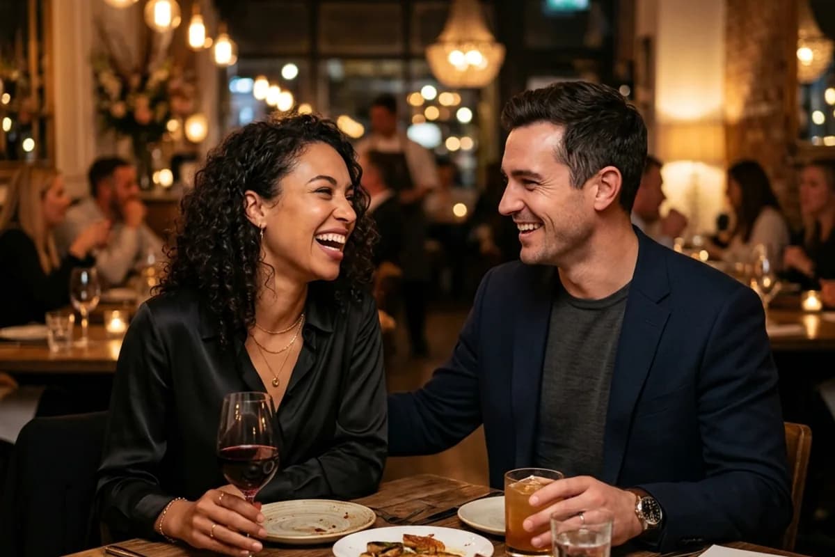 Happy couple on a date representing successful dating app match
