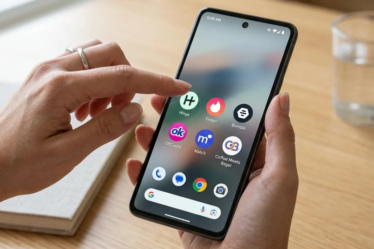 Smartphone showing multiple dating app icons representing choosing the right app