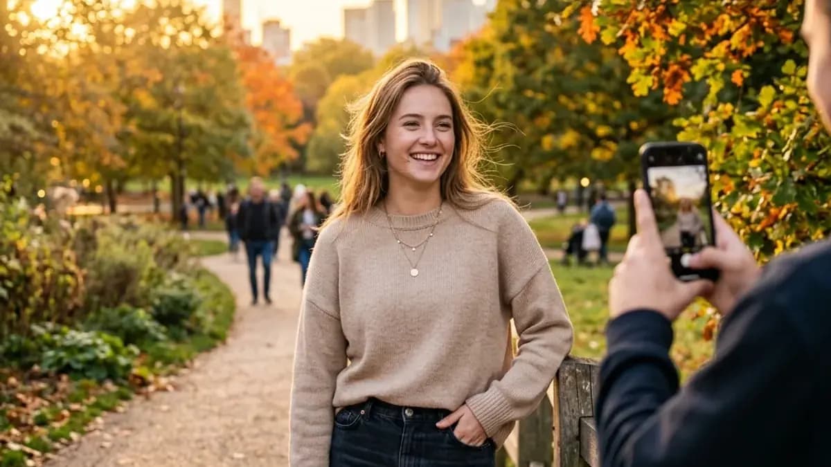 Better Dating Profile Photos at Home Person posing naturally for a casual portrait photo outdoors in golden hour