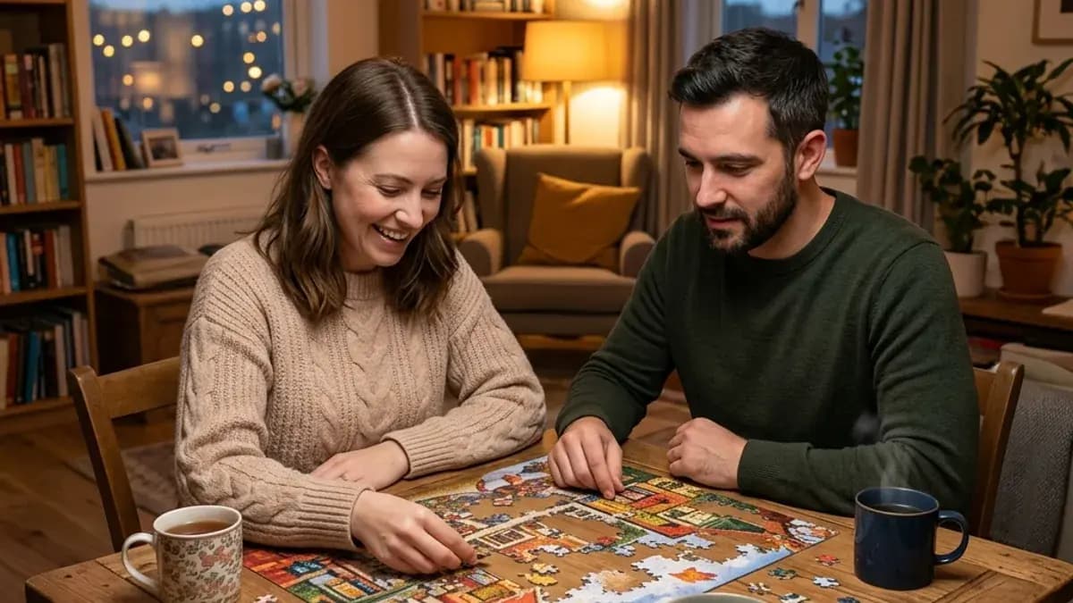 Indoor Date Ideas for Introverts Couple watching a movie on a cozy couch with popcorn for an indoor date
