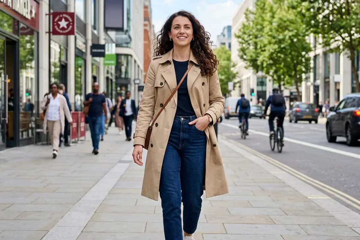 Person walking confidently down a city street feeling safe and private Person walking confidently down a city street feeling safe and private