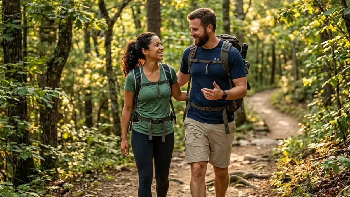 Unique Second Date Ideas Couple hiking together on a scenic nature trail for a second date