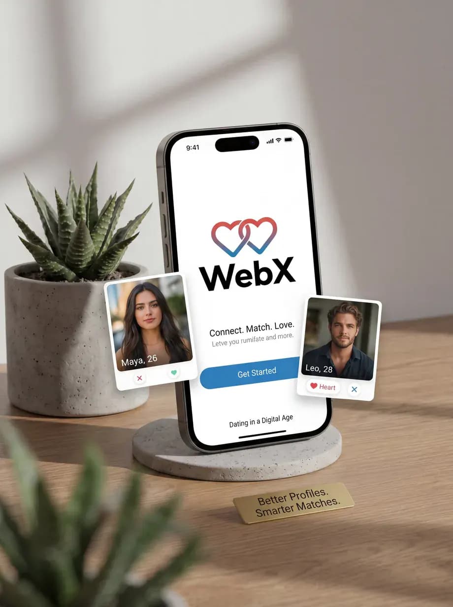 WebX Dating Tools Hero Image WebX dating tools dashboard with profile and message features